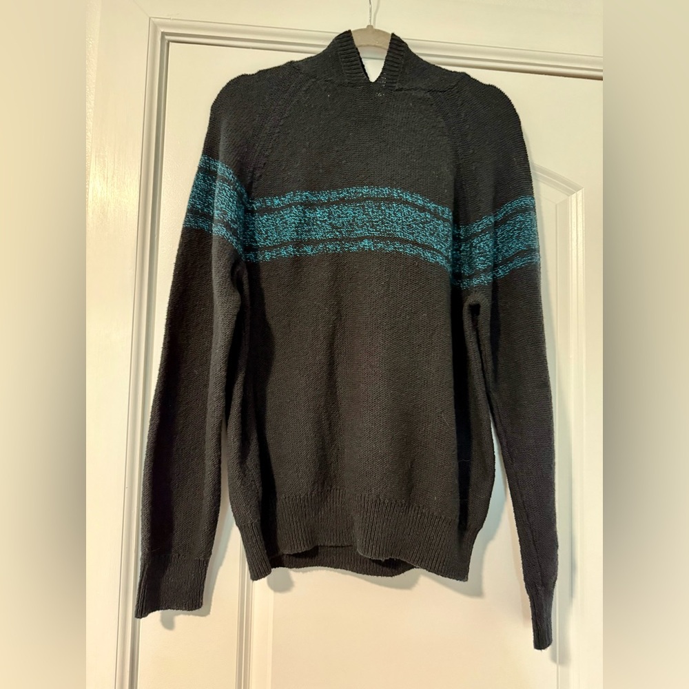 Vince Black Men’s or Unisex Hoodie Sweater with Teal Stripe 100% Pima Cotton
